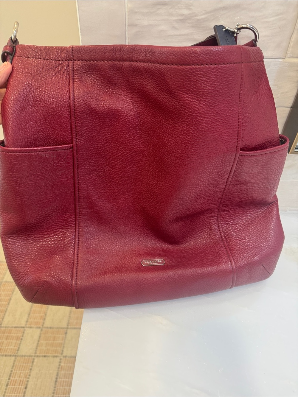 Coach Pebbled Leather Shoulder Bag in Burgundy Red